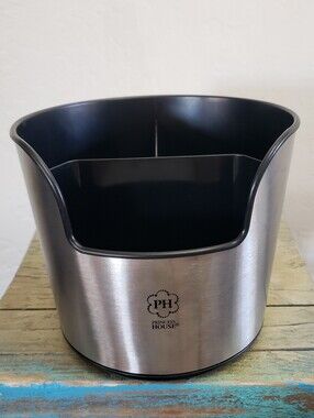 Princess House Stainless Steel Rotating Utensil Caddy with 3 Divided Sections